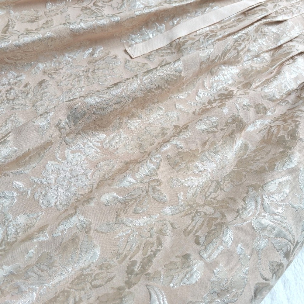 BCBGMAXAZRIA‎ Peach Pink Beige Jacquard Brocade Skirt Lined Metallic Floral Sz S - Picture 6 of 9